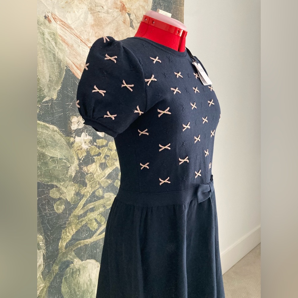 Black knit dress with embroidered details NWT